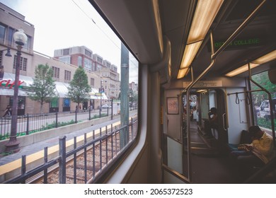 Boston, Massachusetts - July 18, 2019 : Passenger In Green Line Subway In Boston, USA.