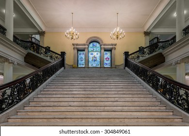 BOSTON, MASSACHUSETTS - JULY 27: Grand Staircase In The Massachusetts State House On July 27, 2015 In Boston, Massachusetts 