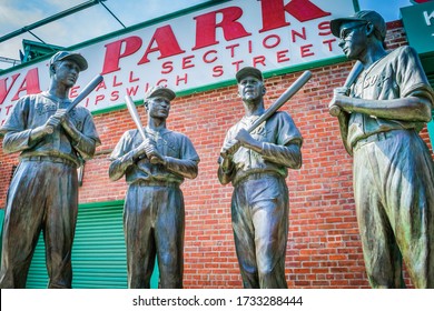 Boston, Massachusetts - May 25, 2018: The Teammates Statues Of Ted Williams, Bobby Doerr, Johnny Pesky And Dom DiMaggio Outside Of Fenway Park.