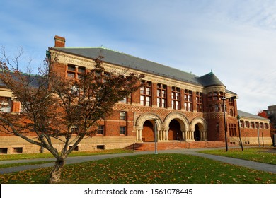 Boston, Massachusetts - November 10, 2019: The Harvard Law School on the campus of Harvard University. Harvard University is a private Ivy League research university in Cambridge, Massachusetts