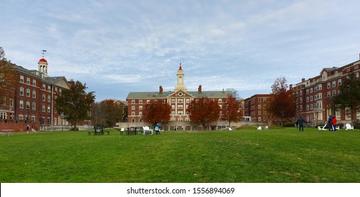 Boston Massachusetts - November 9, 2019: Radcliffe Quadrangle On Campus Of Harvard University. Harvard University Is A Private Ivy League Research University In Cambridge, MA.