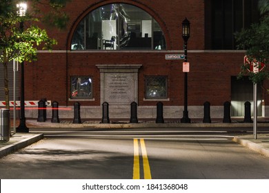 Boston, Massachusetts, Oct 24, 2020 Courthouse Street In The Seaport District With Traffic.