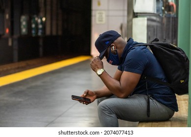 Boston, Massachusetts - September 17, 2021: People Wait For The Train On The Boston Transit System. 