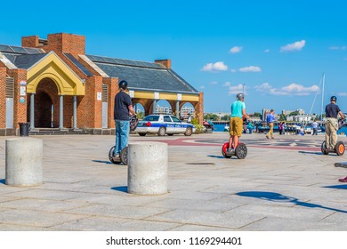 BOSTON, MASSACHUSETTS - September 18, 2014:   The Segway Is A Two-wheeled, Self-balancing Personal Transporter By Segway Inc. Invented By Dean Kamen In 2001.