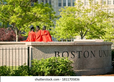 Boston, Massachusetts / United States - 05 22 2020: Graduating students posing for a picture       