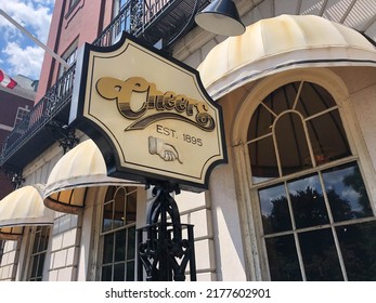 Boston, Massachusetts, United States, June 29, 2022: Close up sign of the Cheer's sign. 