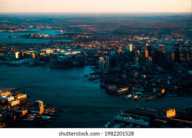 Boston, Massachusetts ,USA - April 2018: Aerial view of Boston skyline at winter ,Massachusetts, USA