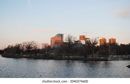Boston, Massachusetts, USA - January 10, 2021: Charles River Esplanade and Longfellow Bridge are the best places to enjoy Charles River and Back Bay Skyline.