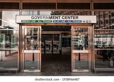 Boston, Massachusetts, USA - July 11, 2019 : The Government Center Transit Station Downtown, MBTA Green Line In Boston MA USA.