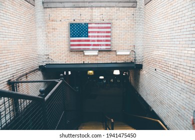 Boston, Massachusetts, USA - July 11, 2019 : Boylston Street Outbound Green Line Subway Train Station In Boston, USA.