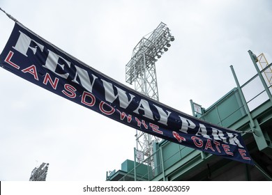 Boston, Massachusetts / USA - July 25 2018: Fenway Park Banner At The Lansdowne Gate, Outside Of The Boston Red Sox Baseball Stadium