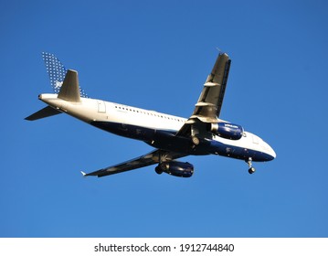 Boston, Massachusetts, USA - October 3, 2020: Several JetBlue Airways Airbus A320 Family Planes Were Operating In Boston Airport.