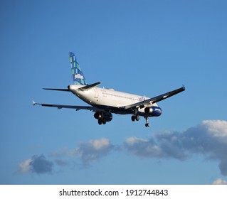 Boston, Massachusetts, USA - October 3, 2020: Several JetBlue Airways Airbus A320 Family Planes Were Operating In Boston Airport.