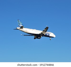 Boston, Massachusetts, USA - October 3, 2020: Several JetBlue Airways Airbus A320 Family Planes Were Operating In Boston Airport.