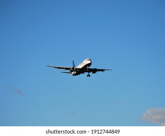 Boston, Massachusetts, USA - October 3, 2020: Several JetBlue Airways Airbus A320 Family Planes Were Operating In Boston Airport.