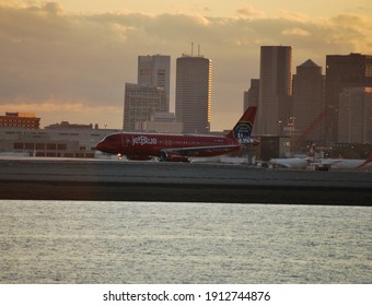 Boston, Massachusetts, USA - October 3, 2020: Several JetBlue Airways Airbus A320 Family Planes Were Operating In Boston Airport.