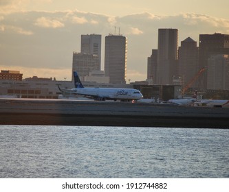 Boston, Massachusetts, USA - October 3, 2020: Several JetBlue Airways Airbus A320 Family Planes Were Operating In Boston Airport.