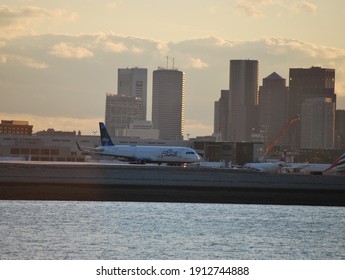 Boston, Massachusetts, USA - October 3, 2020: Several JetBlue Airways Airbus A320 Family Planes Were Operating In Boston Airport.