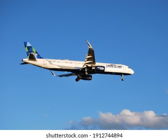 Boston, Massachusetts, USA - October 3, 2020: Several JetBlue Airways Airbus A320 Family Planes Were Operating In Boston Airport.