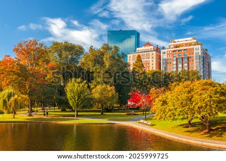 Boston, Massachusetts, USA at Boston Public Garden in the autumn season.