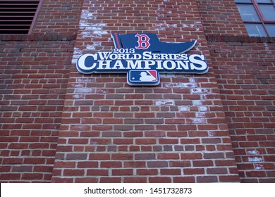 Boston, Massachusetts/USA - December 25 2018: Fenway Park 2013 World Series Champions Sign For Red Sox MLB