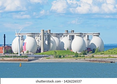 Boston, Massachusetts/USA - June 14 2019: The Deer Island Waste Water Treatment Plant is located on one of the Boston Harbor Islands and is the second largest sewage treatment plant in the USA.