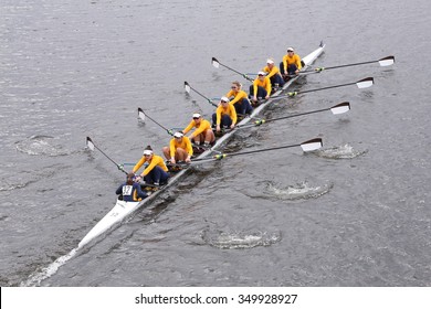 BOSTON - OCTOBER 18, 2015: California races and wins the Head of Charles Regatta Women's Master Eights [PUBLIC RACE]