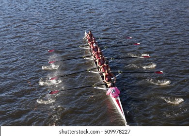 BOSTON - OCTOBER 22, 2016:  Bates College  Races In The Head Of Charles Regatta Men's College Eights [PUBLIC RACE]