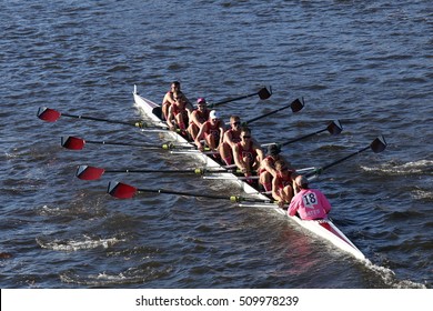 BOSTON - OCTOBER 22, 2016:  Bates College  Races In The Head Of Charles Regatta Men's College Eights [PUBLIC RACE]