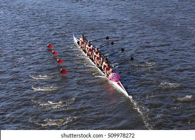 BOSTON - OCTOBER 22, 2016:  Bates College  Races In The Head Of Charles Regatta Men's College Eights [PUBLIC RACE]