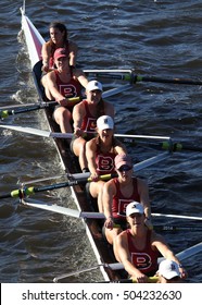 BOSTON - OCTOBER 23, 2016: Bates College Races In The Head Of Charles Regatta Women's Collegiate Eights [PUBLIC RACE] 