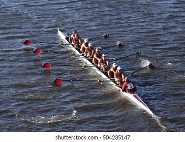 BOSTON - OCTOBER 23, 2016: Bates College Races In The Head Of Charles Regatta Women's Collegiate Eights [PUBLIC RACE] 