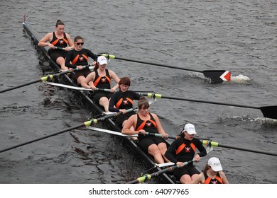 BOSTON - OCTOBER 24: Rochester Institute Of Technology Women's Crew Competes In The Head Of The Charles Regatta  On October 24, 2010 In Boston, Massachusetts.