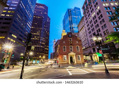 Boston Old State House Building At Night In Massachusetts USA