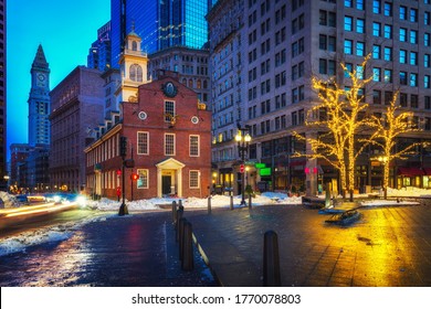 Boston Old State House At Christmas Time