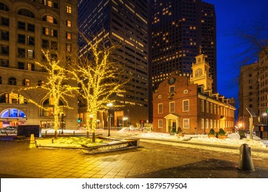 Boston Old State House At Christmas Time