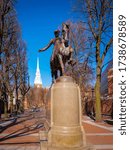 Boston Paul Revere Mall statue and Old North church background Massachusetts