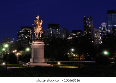 Boston Public Garden and City Skyline at Night