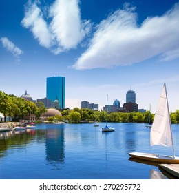 Boston sailboats of Charles River at The Esplanade in Massachusetts USA