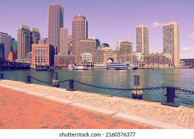 Boston skyline - city in Massachusetts, United States of America. Vintage retro style photo.