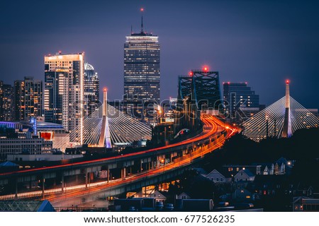  Boston skyline at night