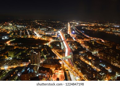 Boston Skyline at night, including Fenway Park and Interstate Highway I-90 (Massachusetts Turnpike), from top of Prudential Center toward west, Boston, Massachusetts, USA - Powered by Shutterstock