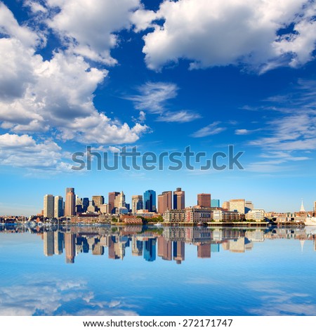 Boston skyline with river in sunlight at Massachusetts USA