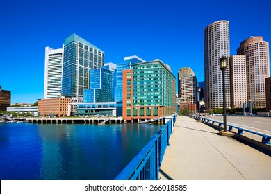 Boston Skyline From Seaport Boulevard Bridge Massachusetts USA