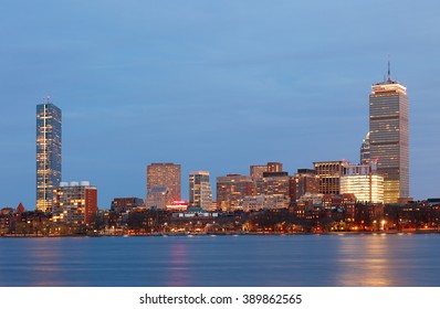 Boston Skyline Showing Charles River after Sunset 15 Minutes, Boston, Massachusetts