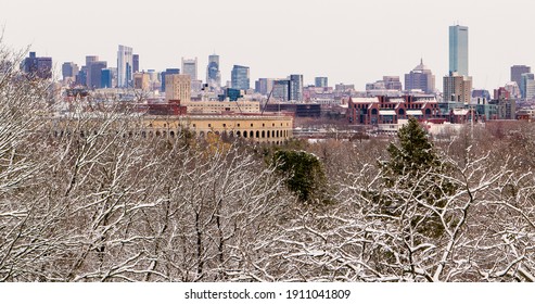 Boston Skyline in Winter as seen from Cambridge, MA