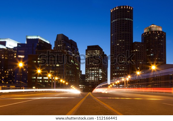 Boston streets by\
night, Massachusetts -\
USA