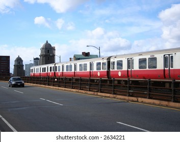 Boston Subway Train Crossing Longfellow Bridge