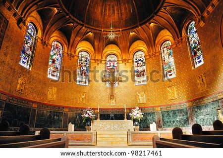Boston Trinity Church interior view with beautiful pattern and decoration.