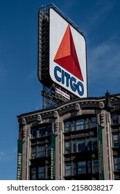 BOSTON, UNITED STATES - May 22, 2016: A Photo Of Red Sox Fenway Park CITGO Sign Boston In Kenmore Square